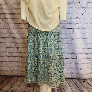Max Studio Blue Floral on a Bone White Field Tiered Maxi Skirt Size XL